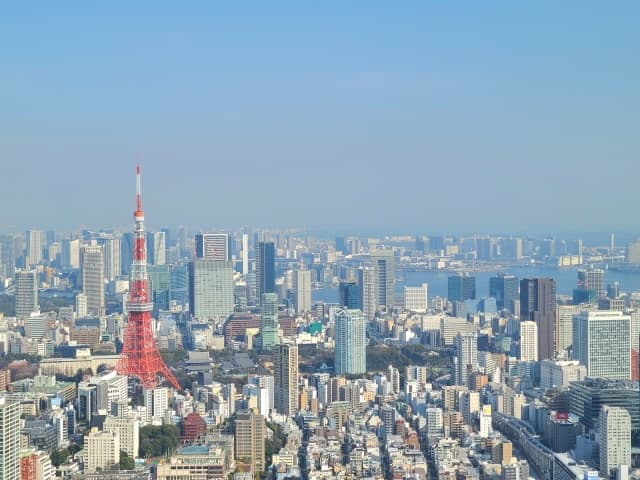 港区のステータスを感じさせる東京タワーと高層マンションが立ち並ぶ都心の景観。